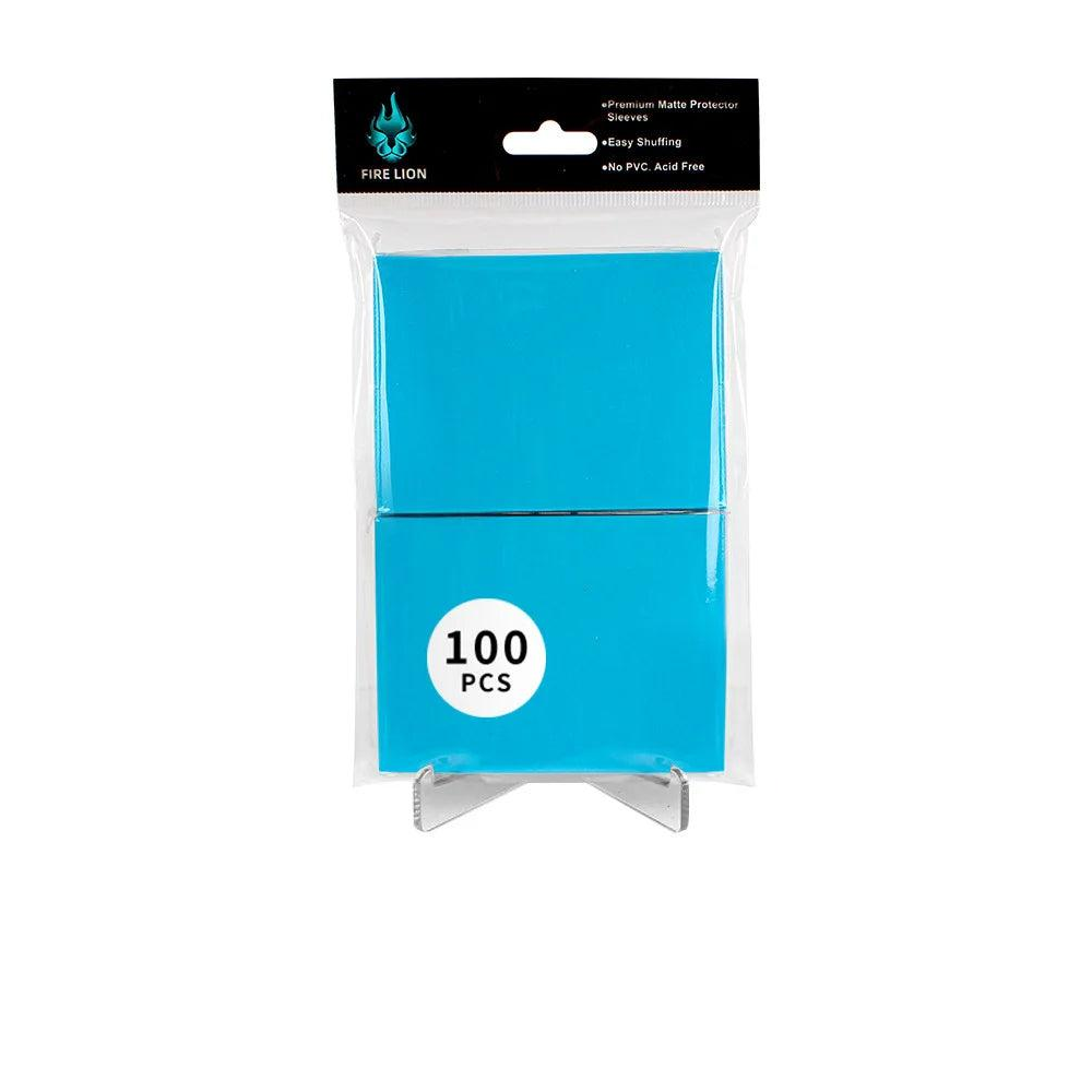 Light Blue Fire Lion matte TCG sleeves — 100 pack, 66 × 91 mm