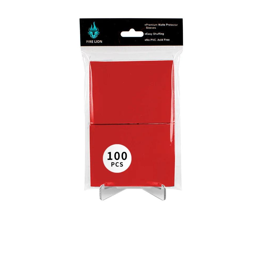 Red Fire Lion matte TCG sleeves — 100 pack, 66 × 91 mm