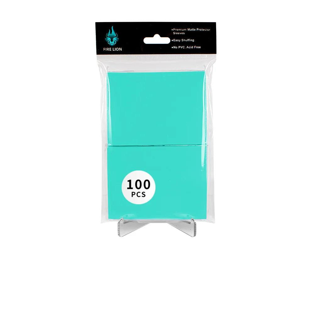 Turquoise Fire Lion matte TCG sleeves — 100 pack, 66 × 91 mm