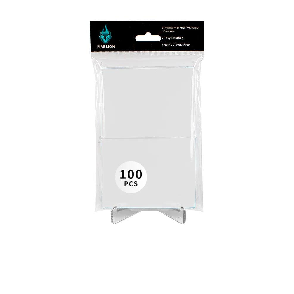 White Fire Lion matte TCG sleeves — 100 pack, 66 × 91 mm
