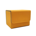 Closed yellow flip-open deck box with dark trim, photographed as a clean transparent-background cutout.