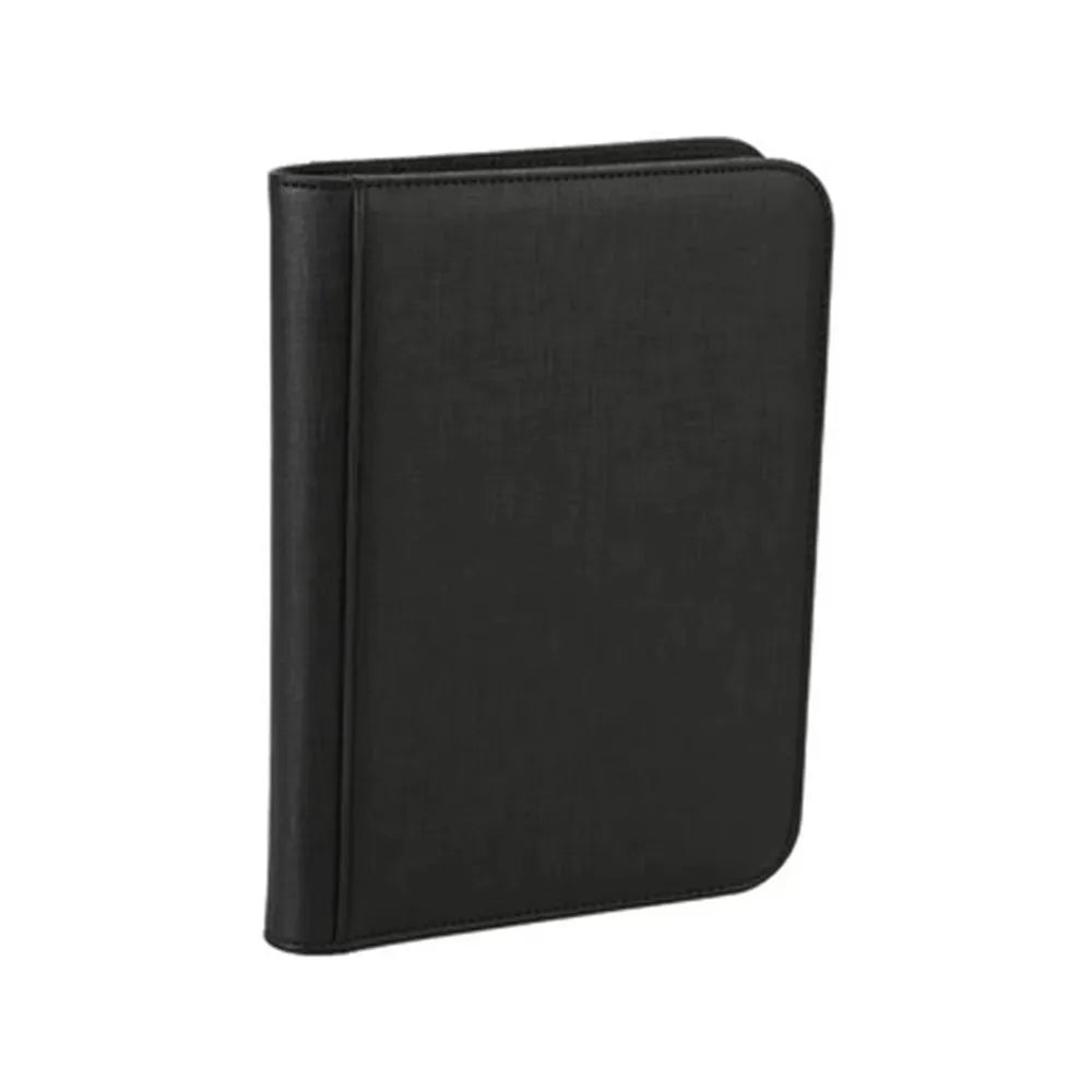 Black trading card binder on a white background.