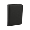 Black trading card binder on a white background.