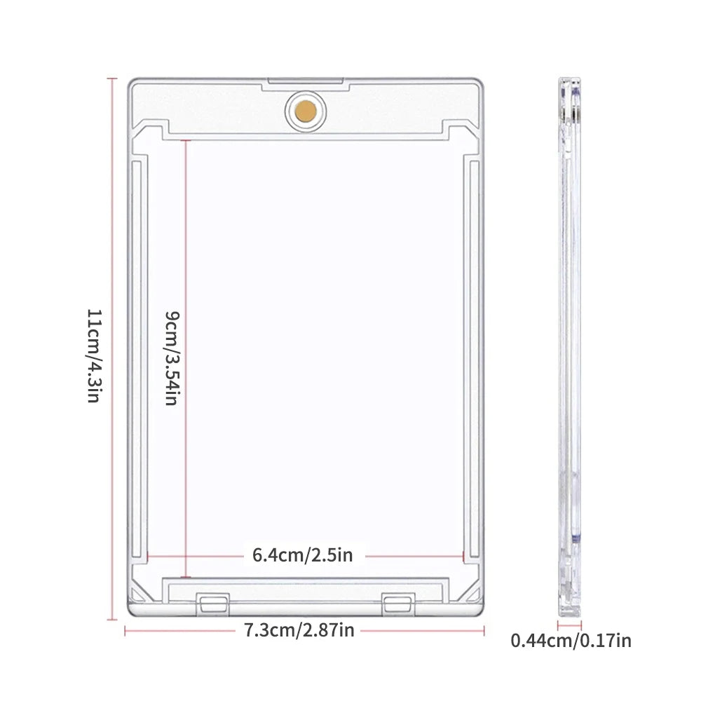 Magnetic card holder dimensions graphic showing approximate overall dimensions of 110 × 73 × 5 mm.